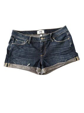 PAIGE Cuffed Hem Mid-Rise Jimmy Jimmy Jean Shorts- 28- Dark Blue